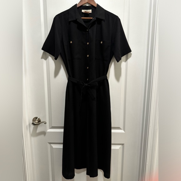Vintage Orvis Women’s Black Long Midi Dress Button up Shirt with Pockets - Picture 8 of 14